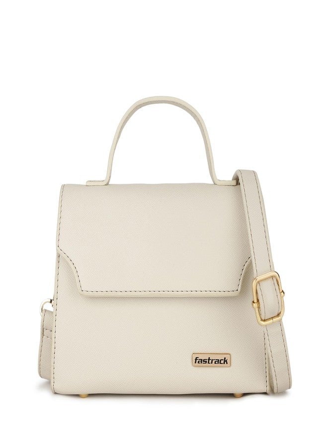 Fastrack Women’s White Satchel | Multi-Carry Bag with Faux-Leather Handle, Adjustable Strap & Quick-Access Pocket - Image 1